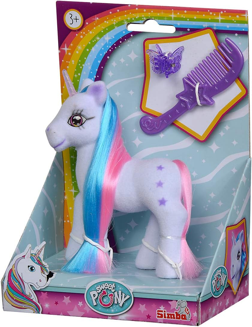 Simba 104342482 - Unicorn cu păr colorat, 14 cm, plușat, cu pieptene și agrafe de păr, de la 3 ani