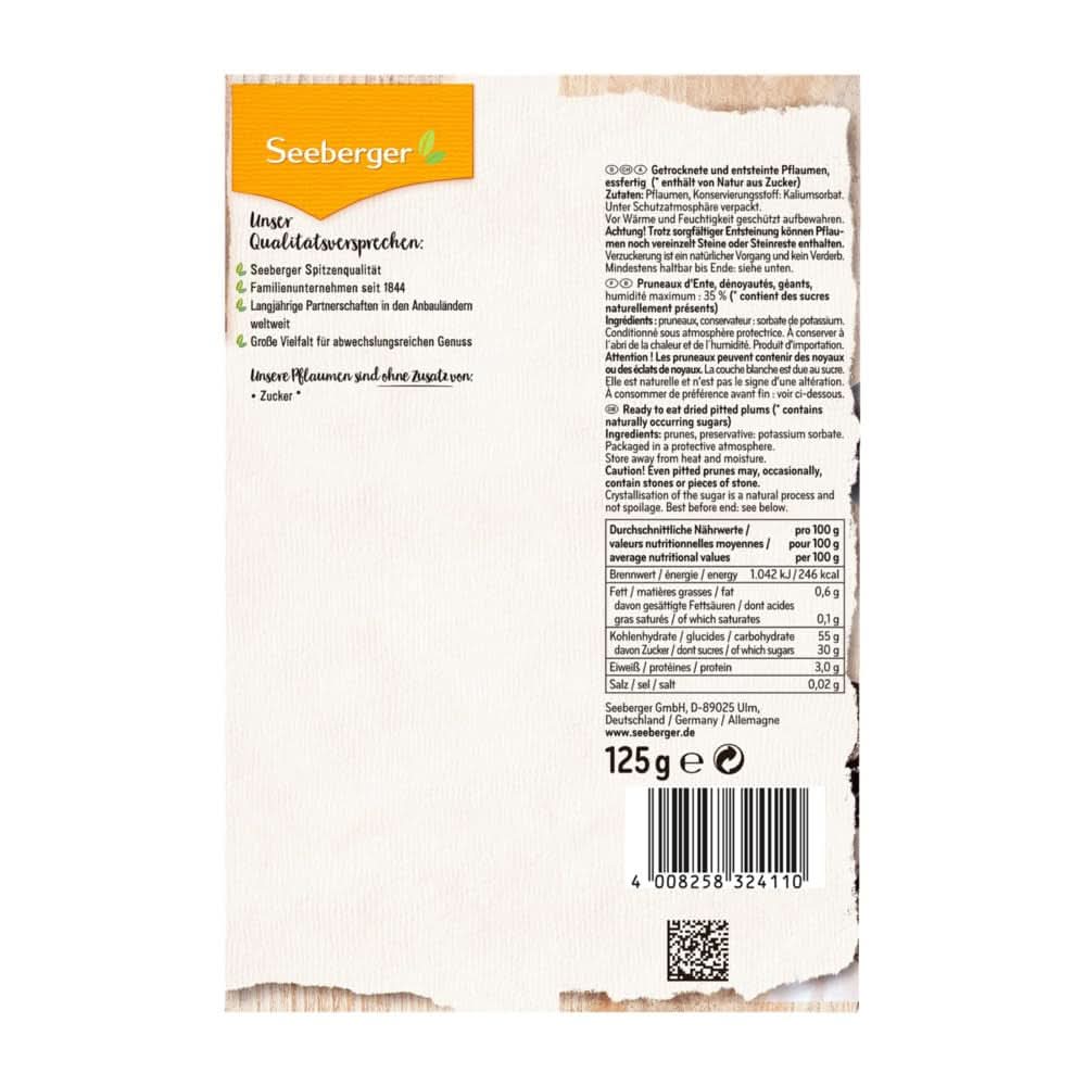 Seeberger Extra Large Tasty Best Quality Prunes - Very Sweet and Aromatic 13 x 125 Grams Naty Shop Dehydrated Products