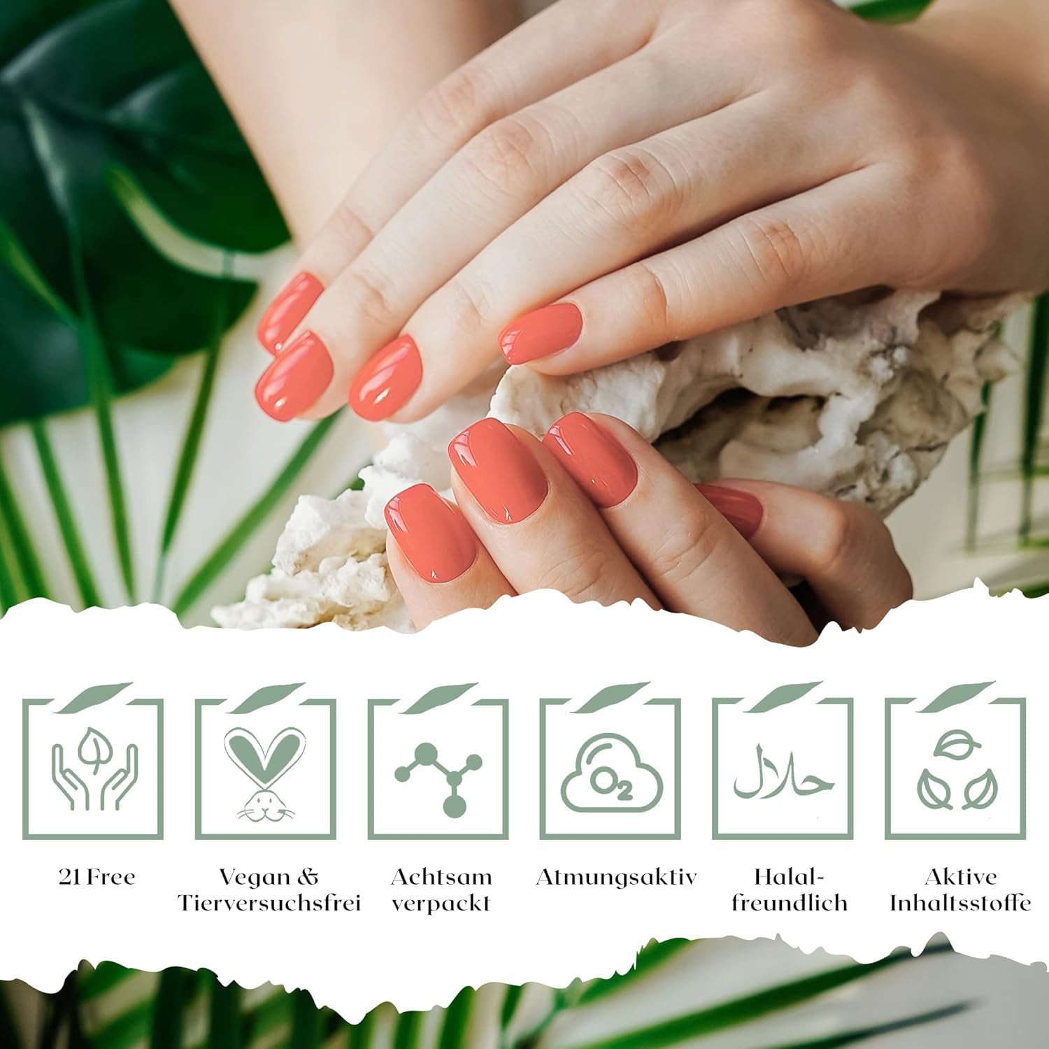 Oja coral cu uscare rapidă (Burnt Coral) - ojă naturală cu formulă vegană - respirabilă, sustenabilă și de lungă durată, 14 ml