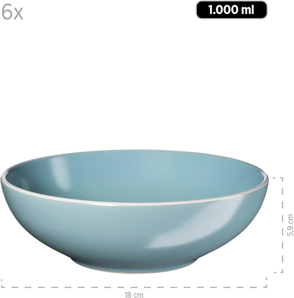 MÄSER 931770 Serie Elissa Modernes Geschirr Set Für 6 Personen in Türkis Mit Weißem Rand, 24-Teiliges Kombiservice, Steinzeug Seturi vesela masa Naty Shop