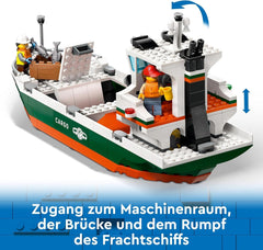 LEGO City harbor with cargo ship, building toy for boys and girls from 8 years old, gift idea for children, container crane, toy ship and 8 minifigures 60422 Building sets Besuche den LEGO-Store