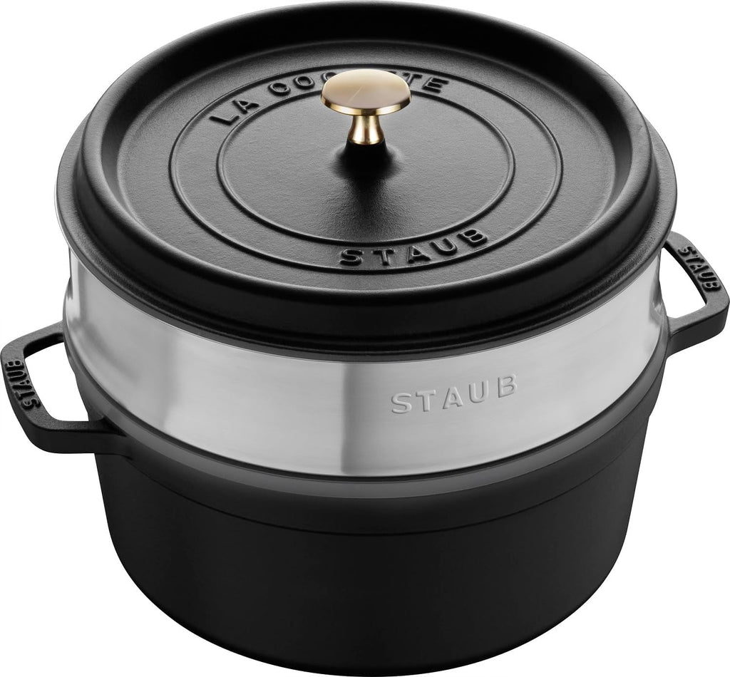 STAUB Gusseisen Bräter/Cocotte, Mit Dämpfeinsatz Aus Edelstahl, Rund 26 Cm, 5,2 L, Aromaregen Funktion Für Optimale Befeuchtung, Für Alle Herdarten Inkl. Induktion & Backofen, Kirschrot, Rot Matrite si tavi pentru copt Naty Shop Schwarz