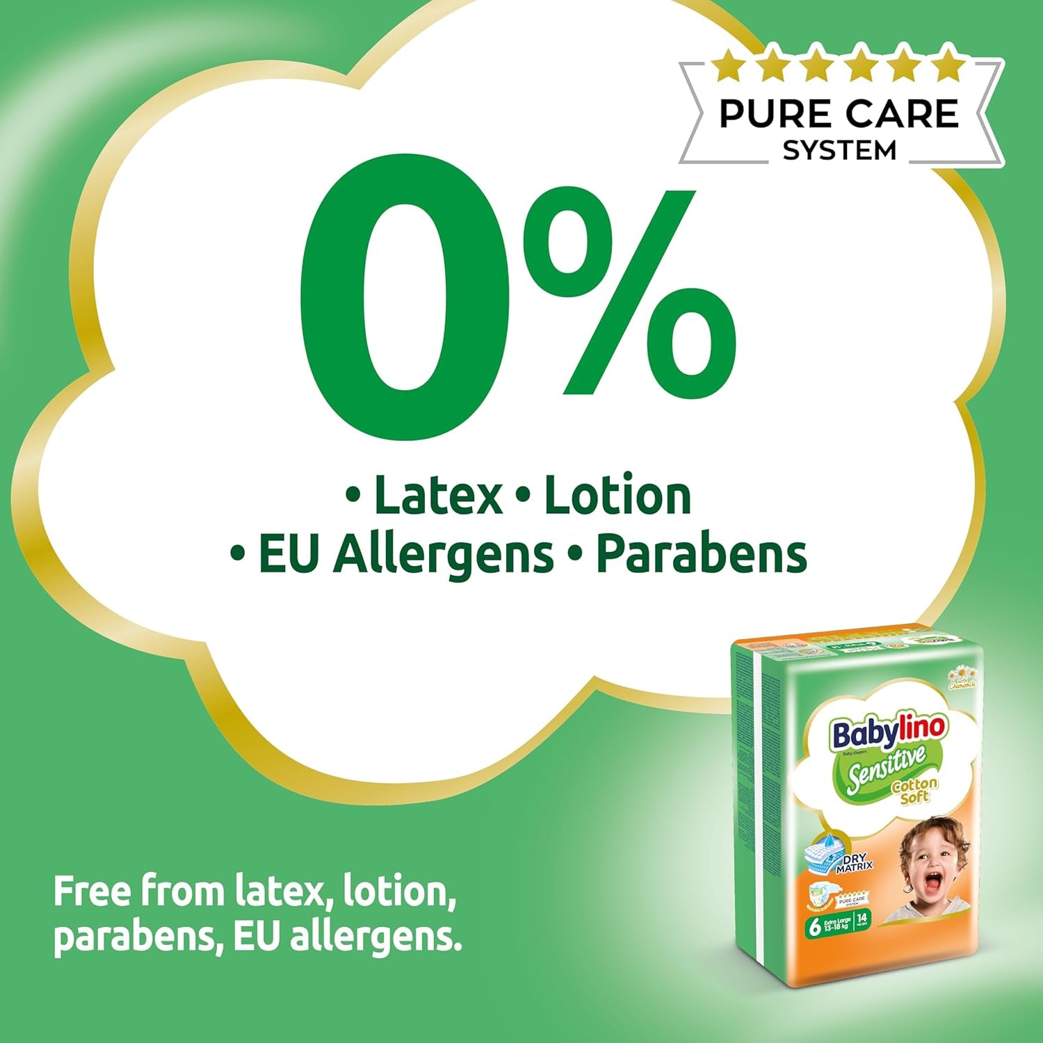 Diapers for sensitive babies, size 6, extra large (13-18 kg), 114 diapers