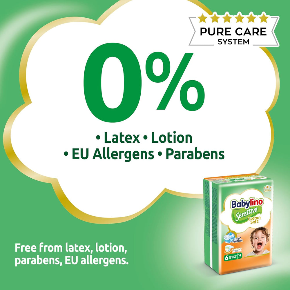 Diapers for sensitive babies, size 6, extra large (13-18 kg), 114 diapers