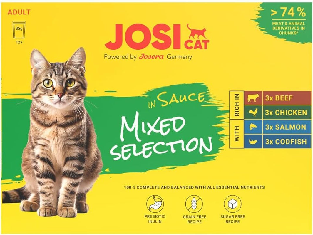 Multipack Mixed Selection in Sauce (12 x 85 g) | Adult | Premium Nassfutter in Sauce für ausgewachsene Katzen | Multipack mit 4 Sorten | Ohne Konservierungsmittel | 12er Pack