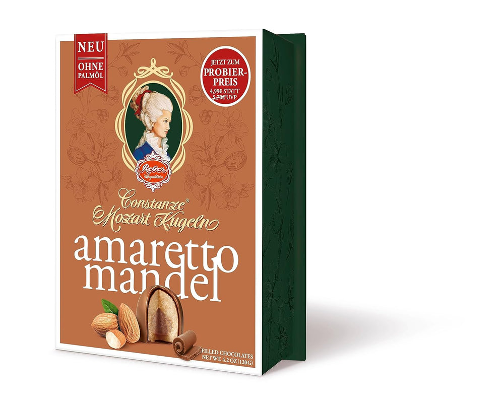 Reber Mozart balls with dark chocolate, pack of 6 with marzipan and nougat, vegan - 1 x 120 g