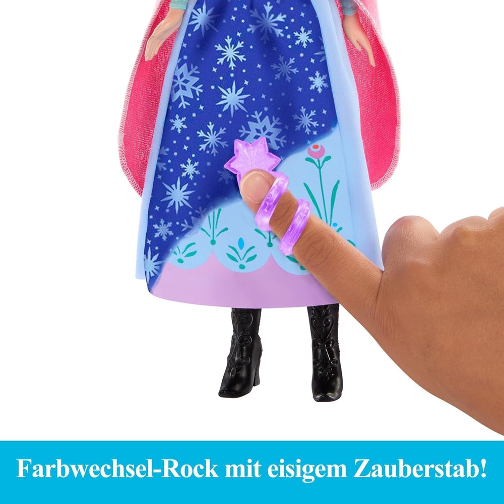Mattel DISNEY Frozen The Ice Queen Anna Doll - fustă magică cu efect de schimbare a culorilor, activabilă cu ajutorul baghetei cu fulgi de zăpadă și apă, inclusiv periuță de păr, pentru copii de la 3 ani, HTG24 Papusi Naty Shop