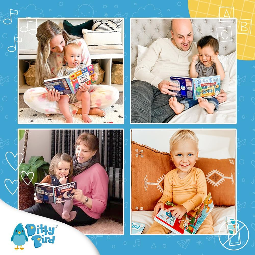 DITTY BIRD Baby Sound Book: Prima noastră aniversare interactivă. Jucărie pentru bebeluși 10 butoane sonore cu sunet, cântece și muzică. Carte de cântece interactivă pentru învățarea copiilor bilingvi engleză de la 1 an. Jucarii Bebe Naty Shop