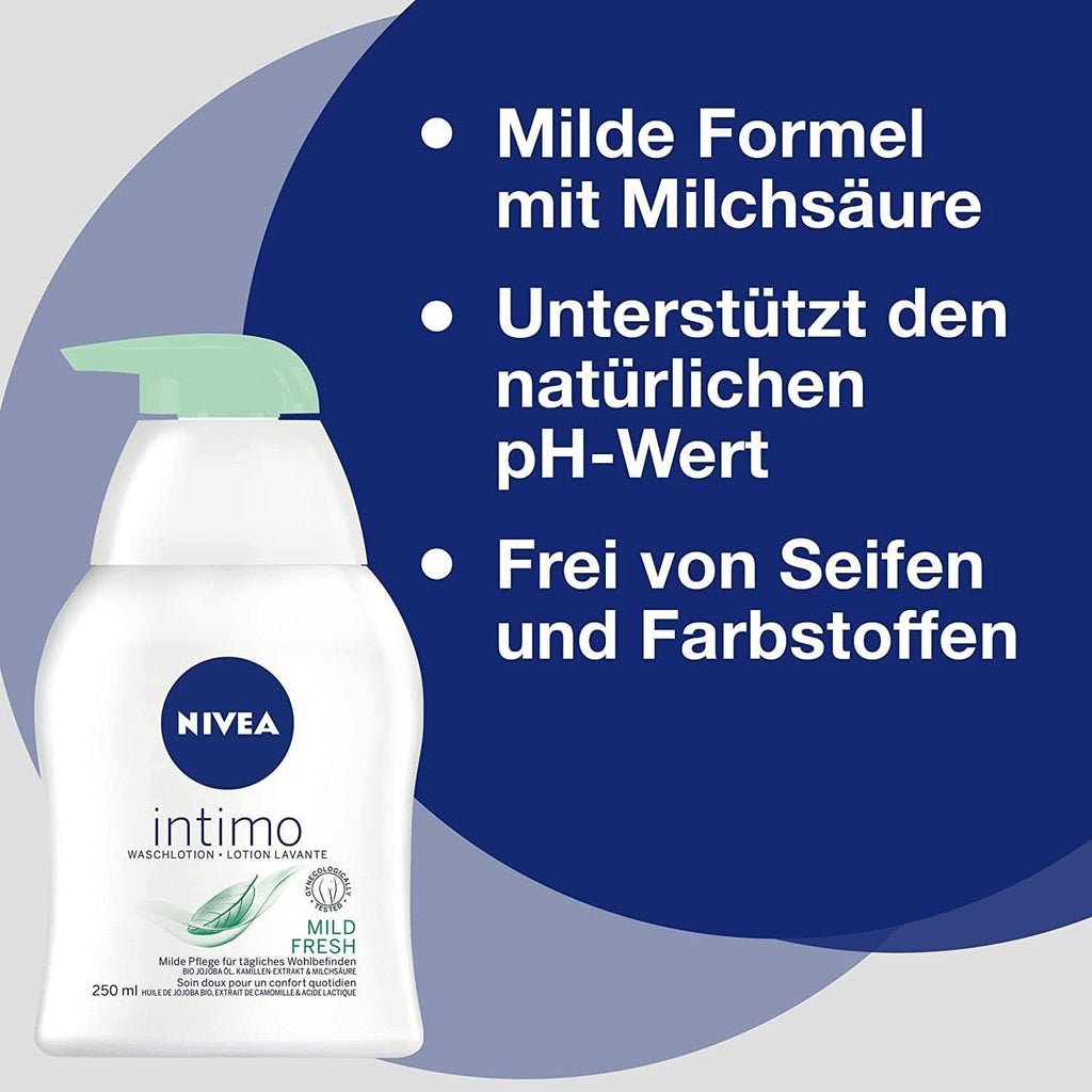 NIVEA, Loțiune de spălare intimă cu acid lactic, extract de mușețel și ulei organic de jojoba, 250 ml Duș și baie Naty Shop