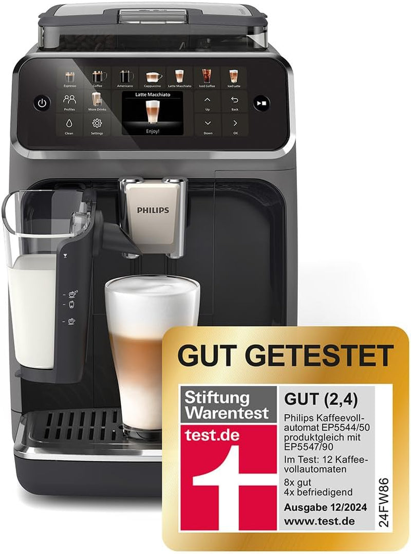 Espressor Philips seria 5400 – Bucurați-vă de 12 băuturi, LatteGo cu curățare rapidă, afișaj TFT intuitiv, setări personalizabile pentru cafea, design premium pentru bucătărie (EP5441/50)