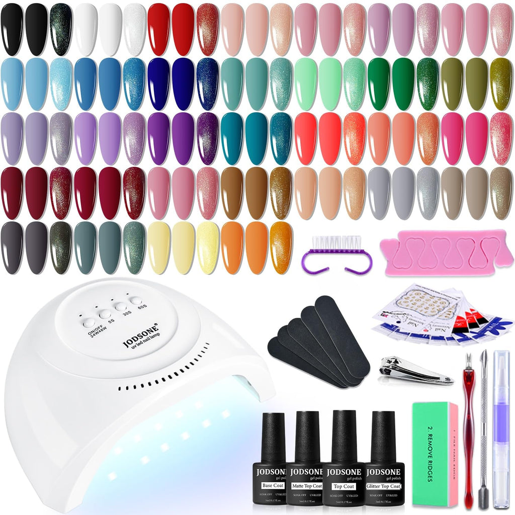 JODSONE 36-Teiliges Gel-Nagellack-Set, 32 Farben, Gel-Nagellack-Set, Basislack, Glänzend, Matt Und Glitzernder Decklack, Nagellack-Set, Grün, Blau, Rot, Rosa, Kollektion, Geschenke Für Frauen