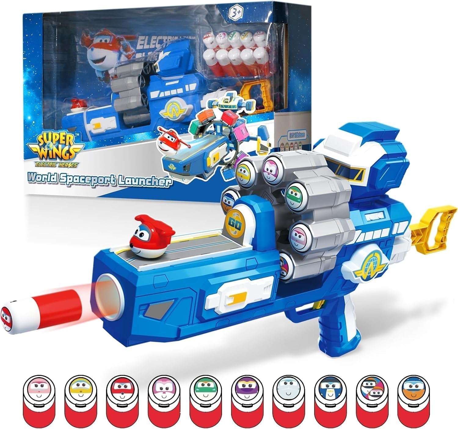 Super Wings Transformation Plane Supercharged Traver, Approx. 12.7 Cm Large Children's Play Figure Toy Airplane and Robot Figure for Boys and Girls Over 3 Years Old Silver Action Figures Naty Shop Toy Gun