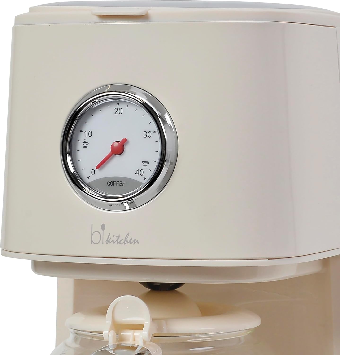 Cafetieră Retro Style Nostalgia 150, alb crem, 900 wați, 1,5 litri, 4-12 cești, cadran cu ceas pentru timp de menținere la cald, recipient filtru detașabil, funcție de menținere la cald, oprire automată