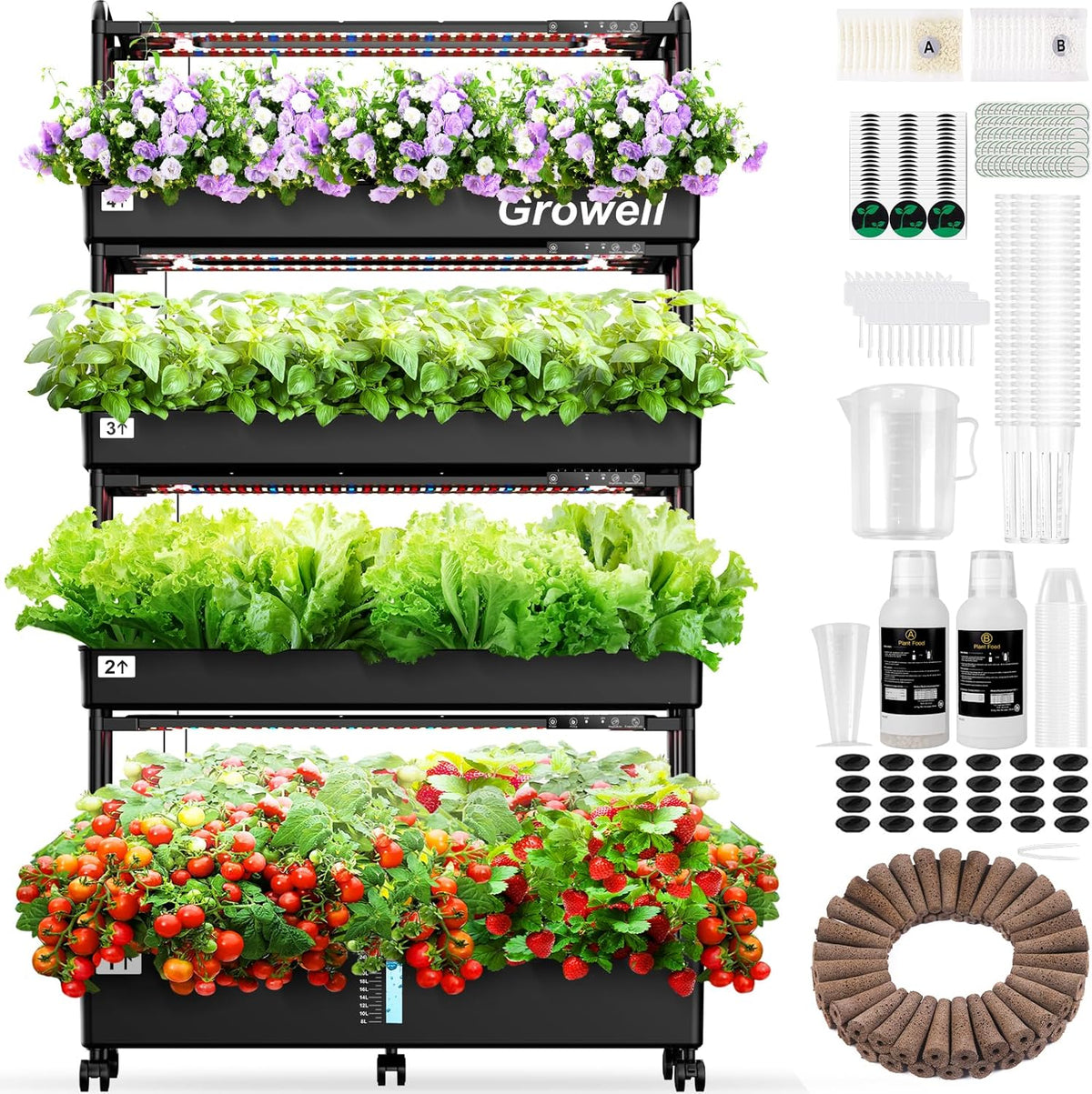 Large Hydroponic Grow System Kit 120 Capsules Vertical Hydroponic Garden with 2 Lighting Modes Grow Light Automatic Water Circulation System 48L Indoor Herb Gardening System