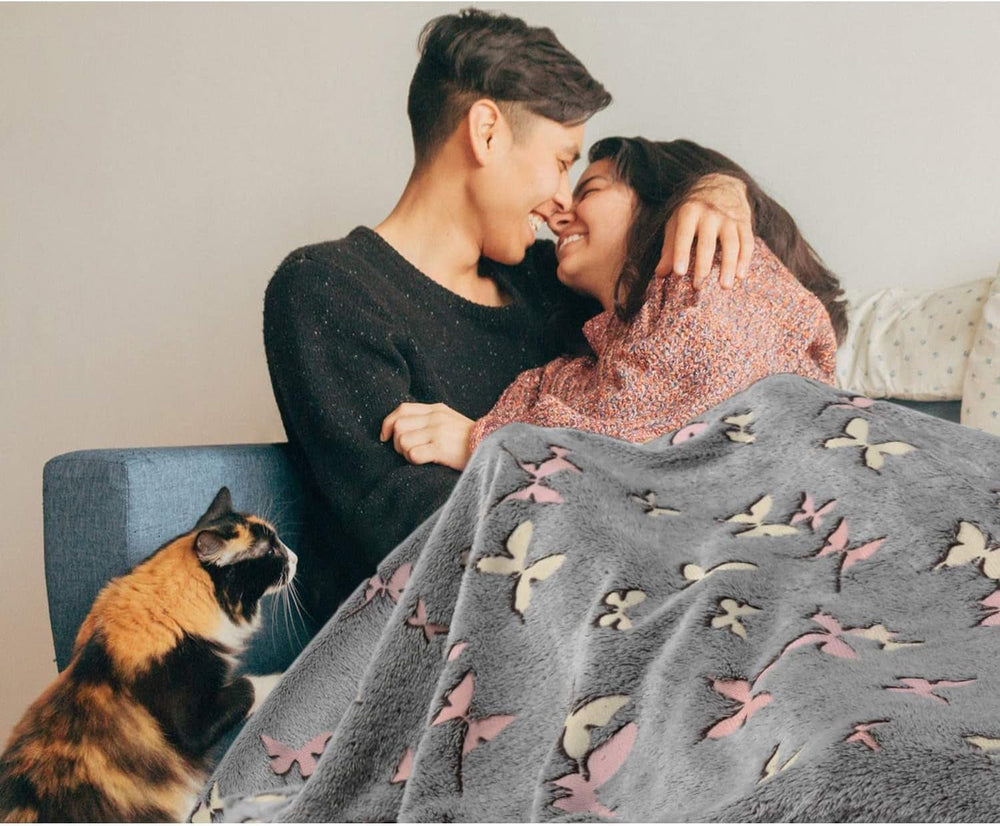 Kanguru Glow Bedspread Glow in the Dark Blanket Butterfly Blanket Soft Blanket 130X150Cm Luminous Sofa Bedspread. Glow in the Dark children's blanket, gray Beds and Blankets Besuche den Kanguru-Store