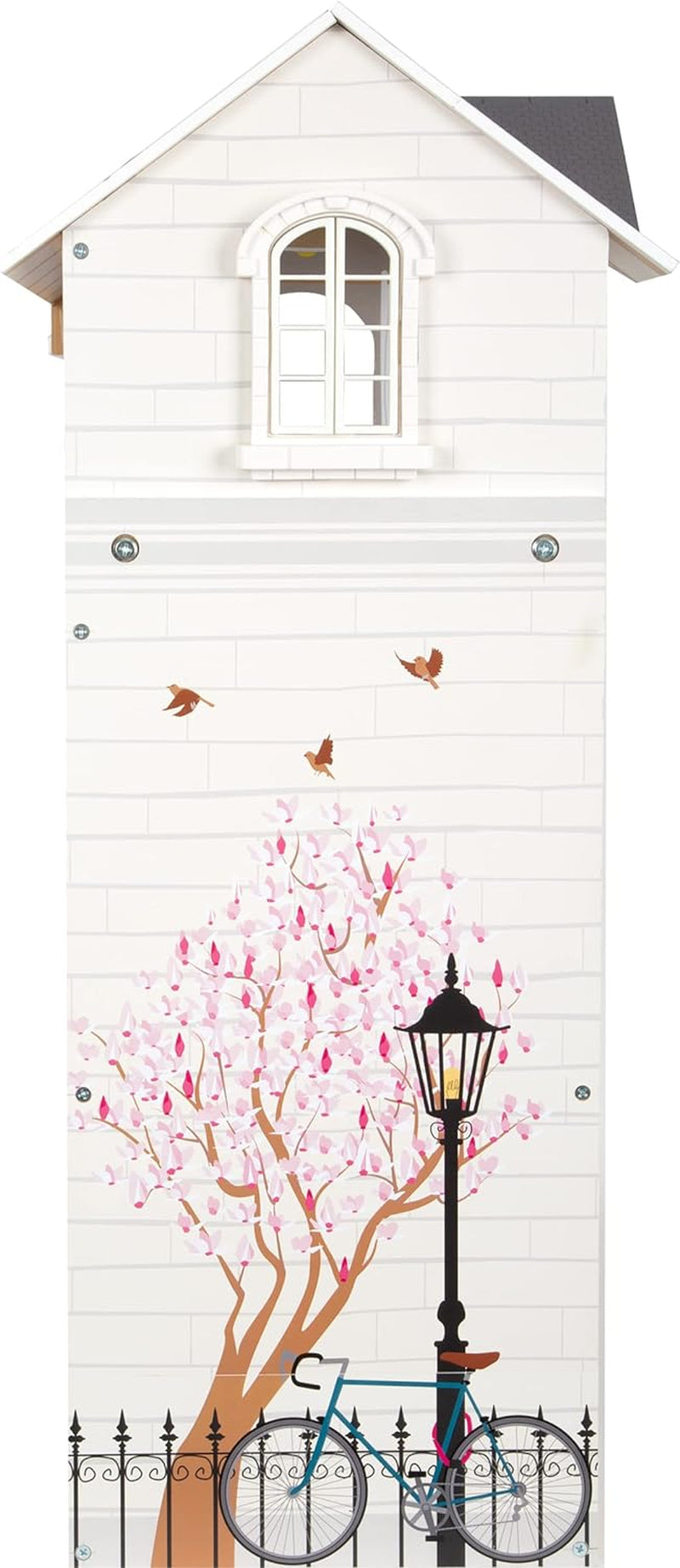 Casă de păpuși Small Foot Vilă de oraș din lemn, cu 3 etaje, față deschisă și 12 mobilier, pentru copii de la 3 ani, 11802, alb gri Casute de papusi Naty Shop