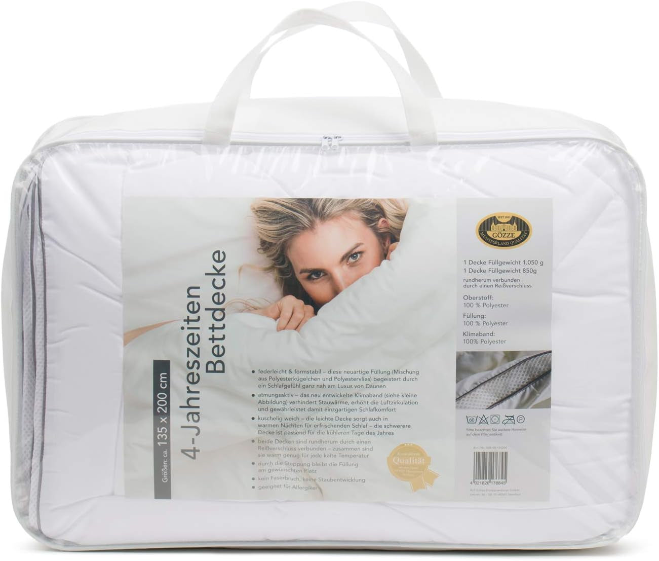 Gözze - 4-Season Quilt, Set of 2, Summer Quilt + Autumn/Spring Quilt, Breathable Quilt with Climate Tape, 135 X 200 Cm - White Quilts and Quilts Naty Shop