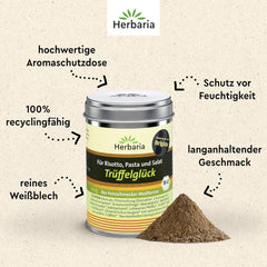 Herbaria Trüffelglück bio 110g M-Dose - Fertiges Bio-Pilz- & Trufflegewürz für intensiv-köstliche Gerichte - mit erlesenen Ingredient - in nachhaltiger Aromaschutz-Dose