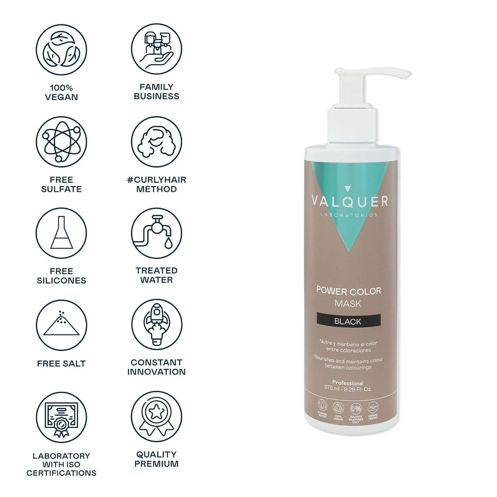 Valquer Power Color Mask formulare vegană și fără silicon Dă culoarea părului 290 ml negru Masca de par Naty Shop