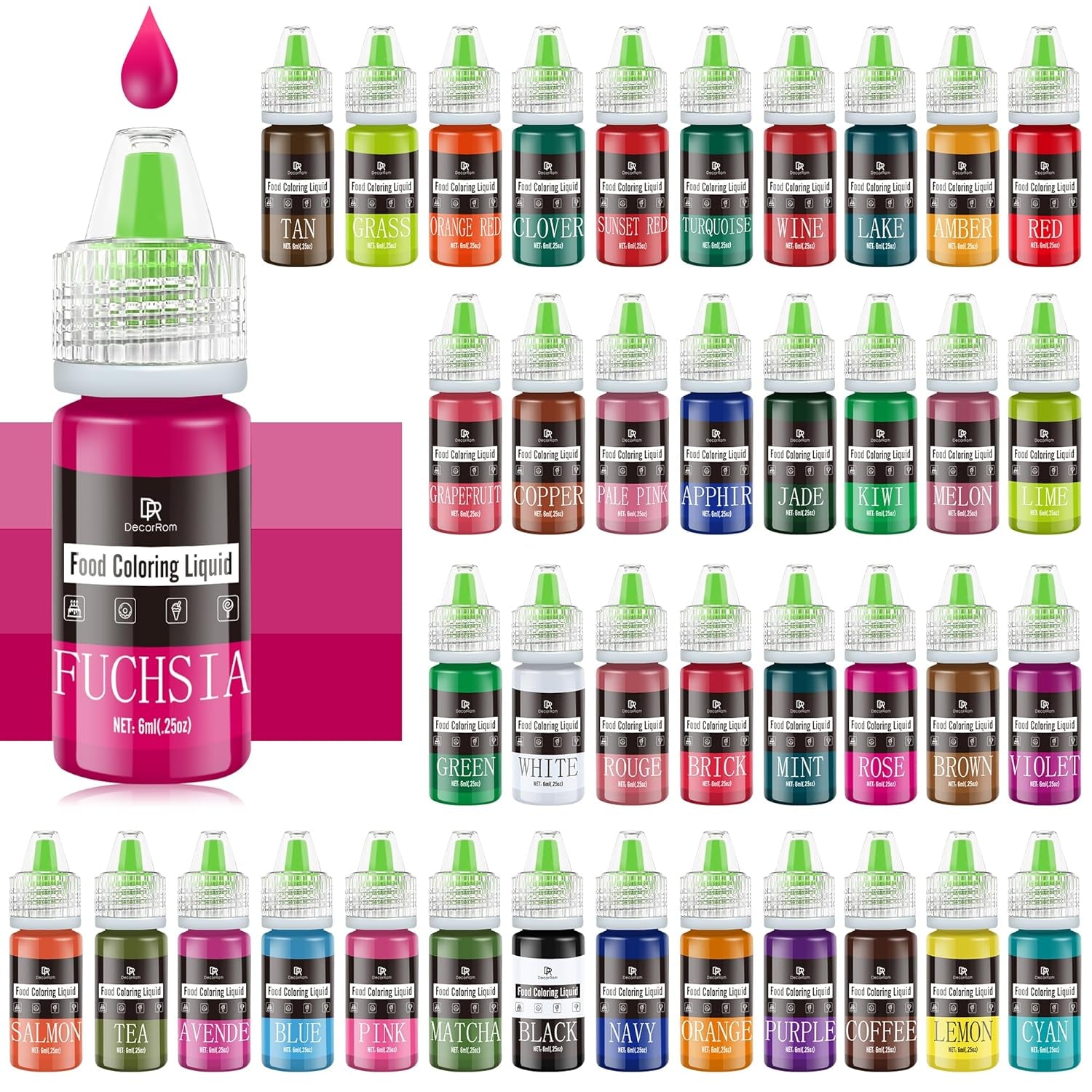 Colorant alimentar - 20 de culori x 10 ml coloranți alimentari concentrați lichizi pentru decorarea torturilor, copt, fursecuri, macaroane - Colorant alimentar fără zahăr pentru băuturi, decorarea torturilor, slime DIY, ouă de Paște