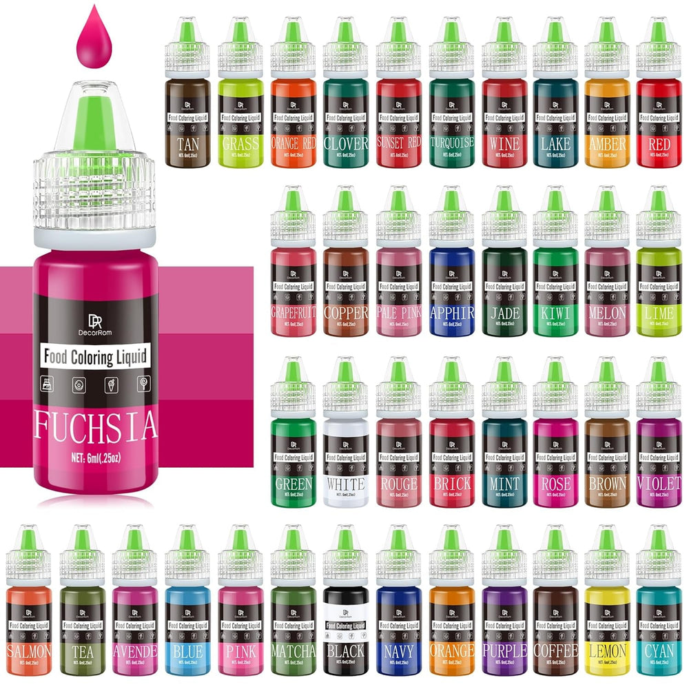 Colorant alimentar - 20 de culori x 10 ml coloranți alimentari concentrați lichizi pentru decorarea torturilor, copt, fursecuri, macaroane - Colorant alimentar fără zahăr pentru băuturi, decorarea torturilor, slime DIY, ouă de Paște