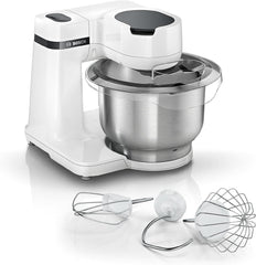 Bosch Küchenmaschine Serie 2 MUMS2EW00, Edelstahl-Schüssel 3.8 L, Planetenrührwerk, Knethaken, Schlag-, Rührbesen Edelstahl, 4 Arbeitsstufen, Durch Optionales Zubehör Erweiterbar, 700W, Weiß Kitchen Naty Shop
