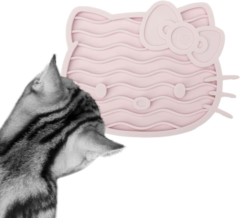 LucyBalu X Hello Kitty ZENCAT Covoraș de lins pentru pisici | Covoraș de lins pentru pisici | Hrănitor lent | Covoraș de lins din silicon de calitate alimentară | Covoraș de lins din silicon | Taupe