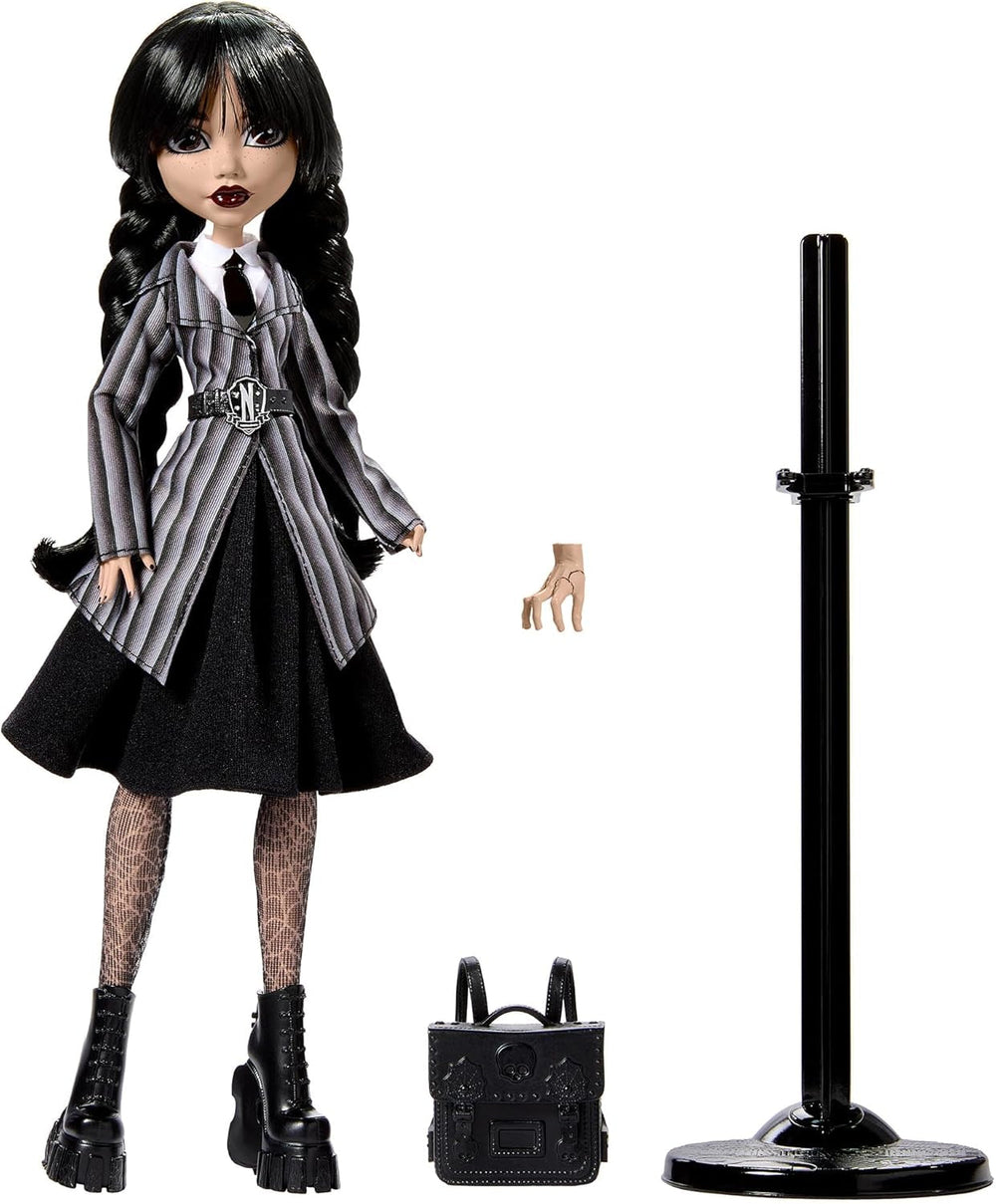 Monster High Wednesday Doll and Accessories Wednesday Addams Collectible Figure in Nevermore Academy Uniform with Icy Cold Hand and Backpack Doll Stand HXJ04 Naty Shop Dolls
