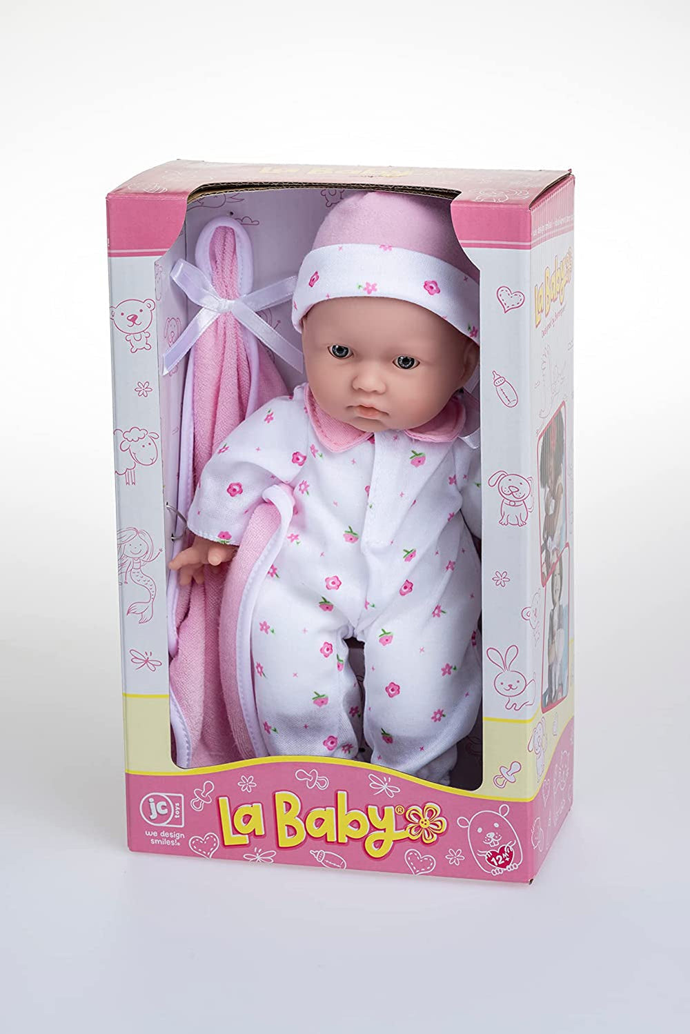 JC Toys La Baby Caucasian Baby Doll Set - 28cm Soft Washable Doll, Detachable Pink Outfit with Hat, Blanket and Pacifier, for 12 Months and Up Dolls Naty Shop