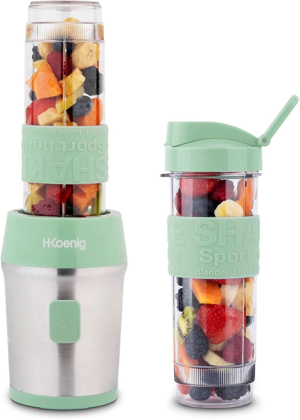 H.Koenig Smoothie Maker SMOO9 - Mini Standmixer - Mini Blender - 300 Watt - 570 Ml - Edelstahl - 2 Kunststoffflaschen - Bpa-Frei, Grau Kitchen Naty Shop Pastellgrün