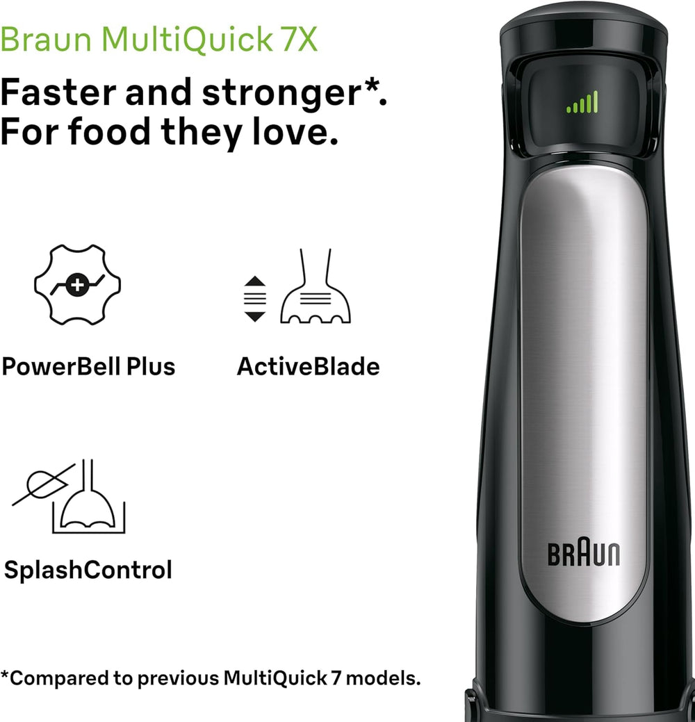 Braun Household Hogar Multiquick 7 Mixer, Spritzschutz, Spülmaschinenfest, Bpa-Frei, 600 Ml, Zerkleinerer 500 Ml, Eisklinge, MQ 7035XBI, 1000 W, Schwarz, MQ7035XBI Kitchen Naty Shop