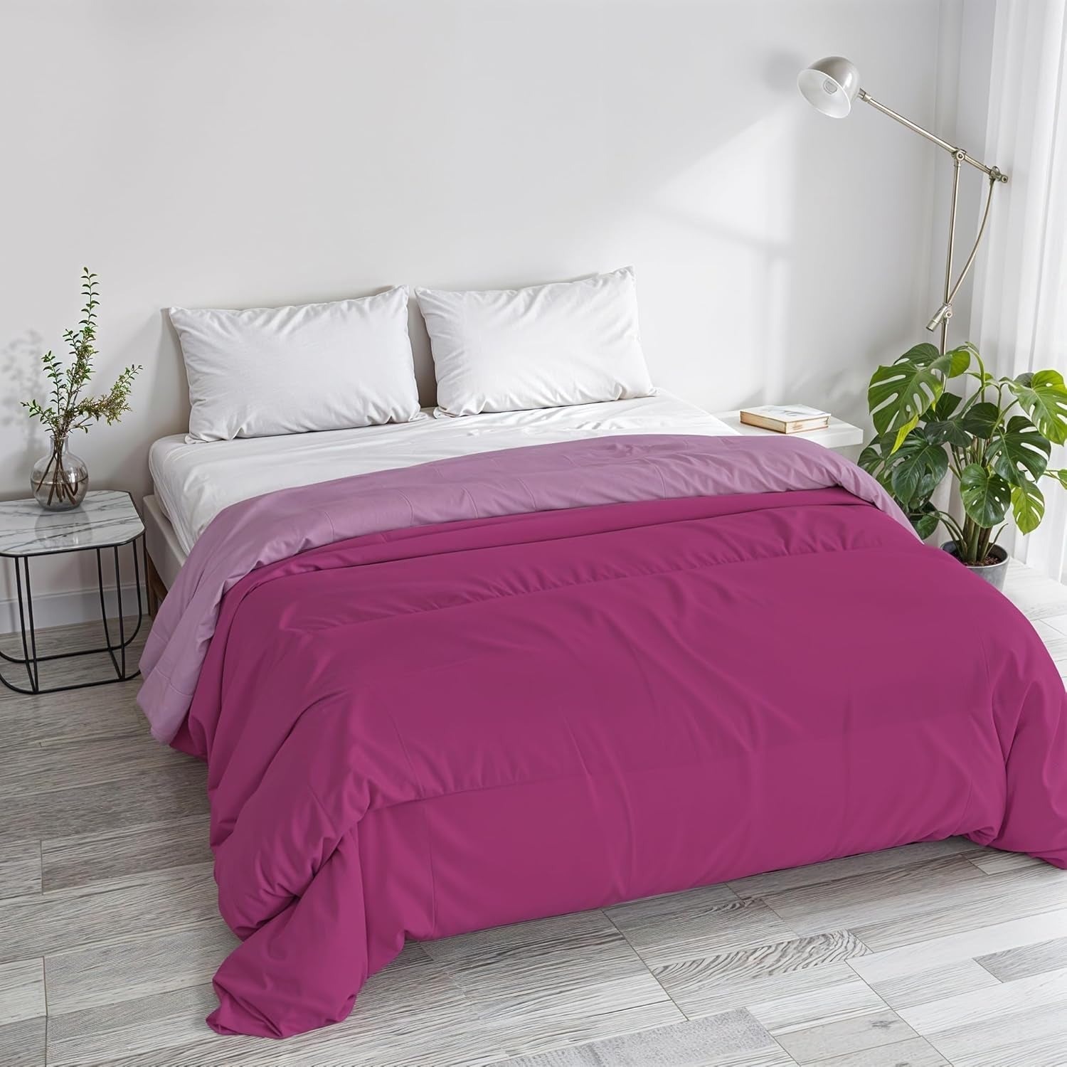 Basic winter quilt, plain and padded, dark green / cream, 200X245Cm Naty Shop duvets and quilts Fuchsia/Lilac 250X245Cm