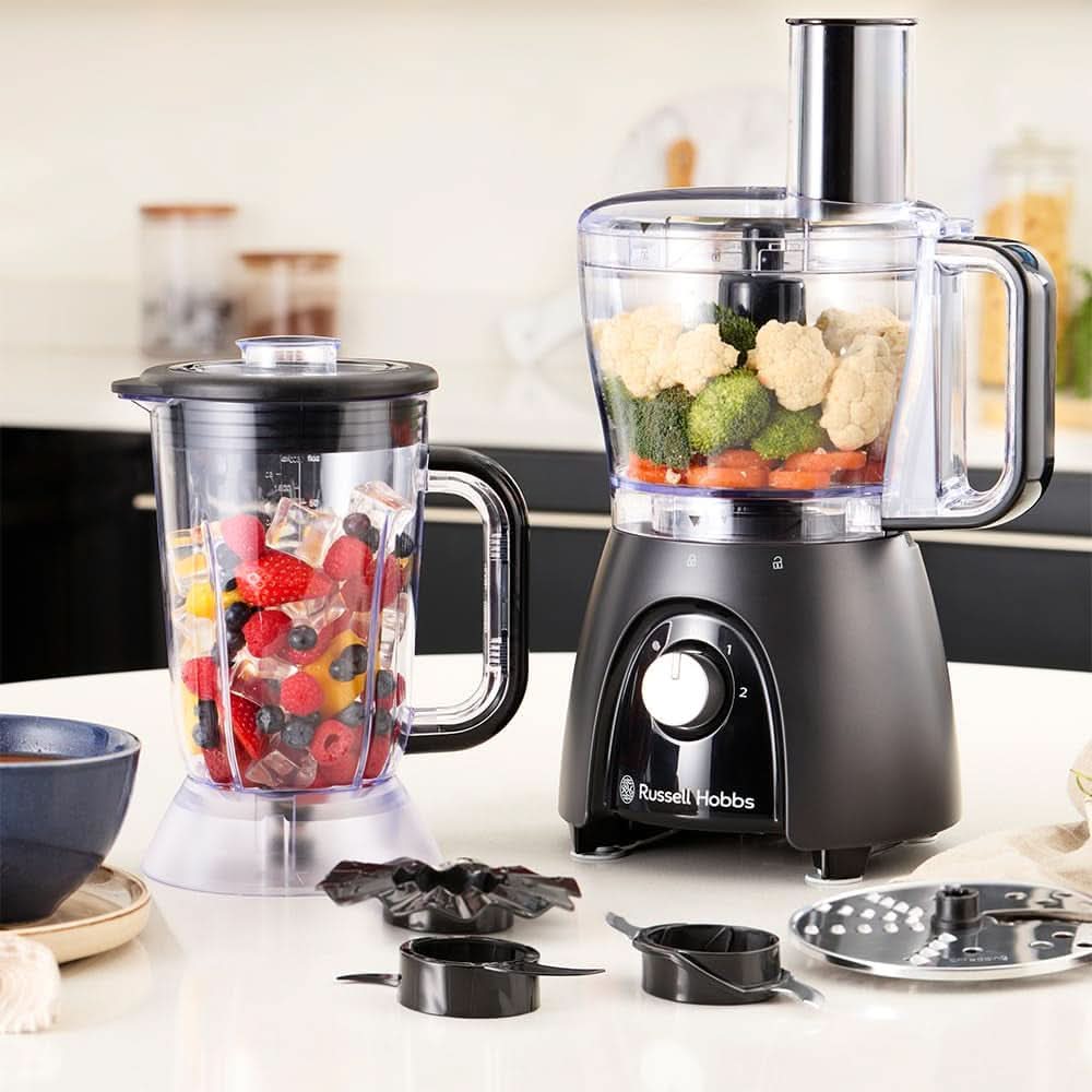 Russell Hobbs Food Processor [Blender/Vegetable Chopper/Table Blender/Chopper/Blender] Food Processor (Kneading, Mixing and Slicing), Matte Charcoal Kitchen Naty Shop