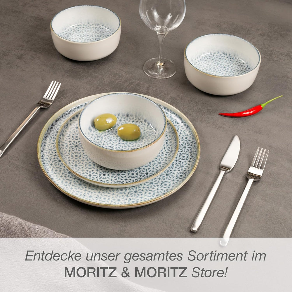 Set de veselă Moritz & Moritz ALHAMBRA pentru 6 persoane, 18 piese, din porțelan de înaltă calitate - veselă modernă albastră - set ușor de întreținut, inclusiv 6 farfurii de cină, 6 farfurii de desert și 6 boluri