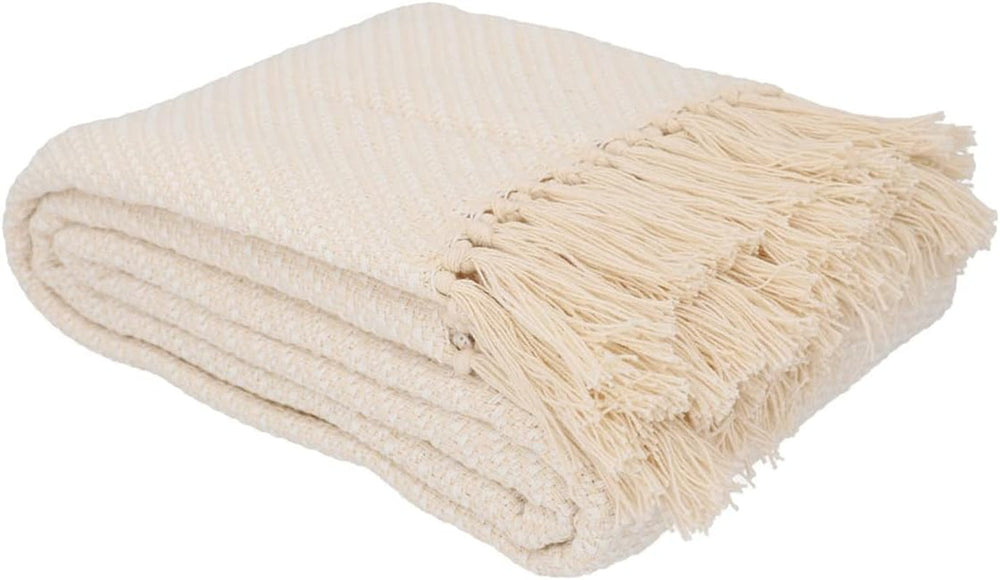 HOMLA Morris Plaid Cotton fringed blanket - Soft and comfortable blanket Cotton blanket - fine fabric 130 X 170 Cm Ecru Beds and Blankets Besuche den HOMLA-Store