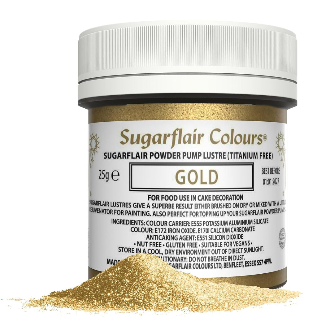Sugarflair Pump Refill Gold - Pachet de rezervă pentru colorant alimentar spray cu pompă - 25 g