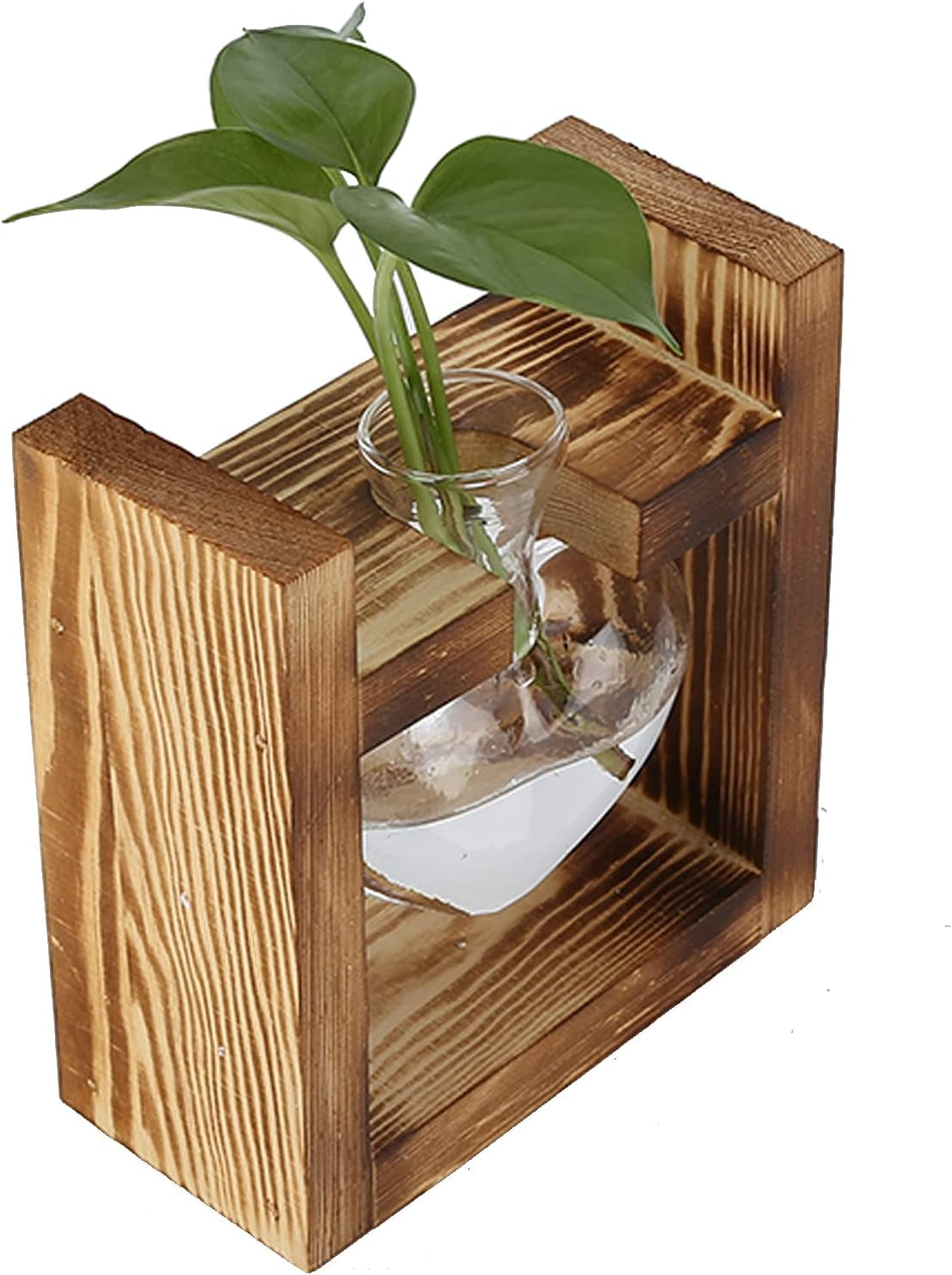 Wooden Stand Plant Terrarium, Heart Shape Tabletop Vase, Clear Glass Hydroponic Plants for Home Garden Decoration, Hydroponic Flower Decoration for Office, Living Room, Kitchen (A)