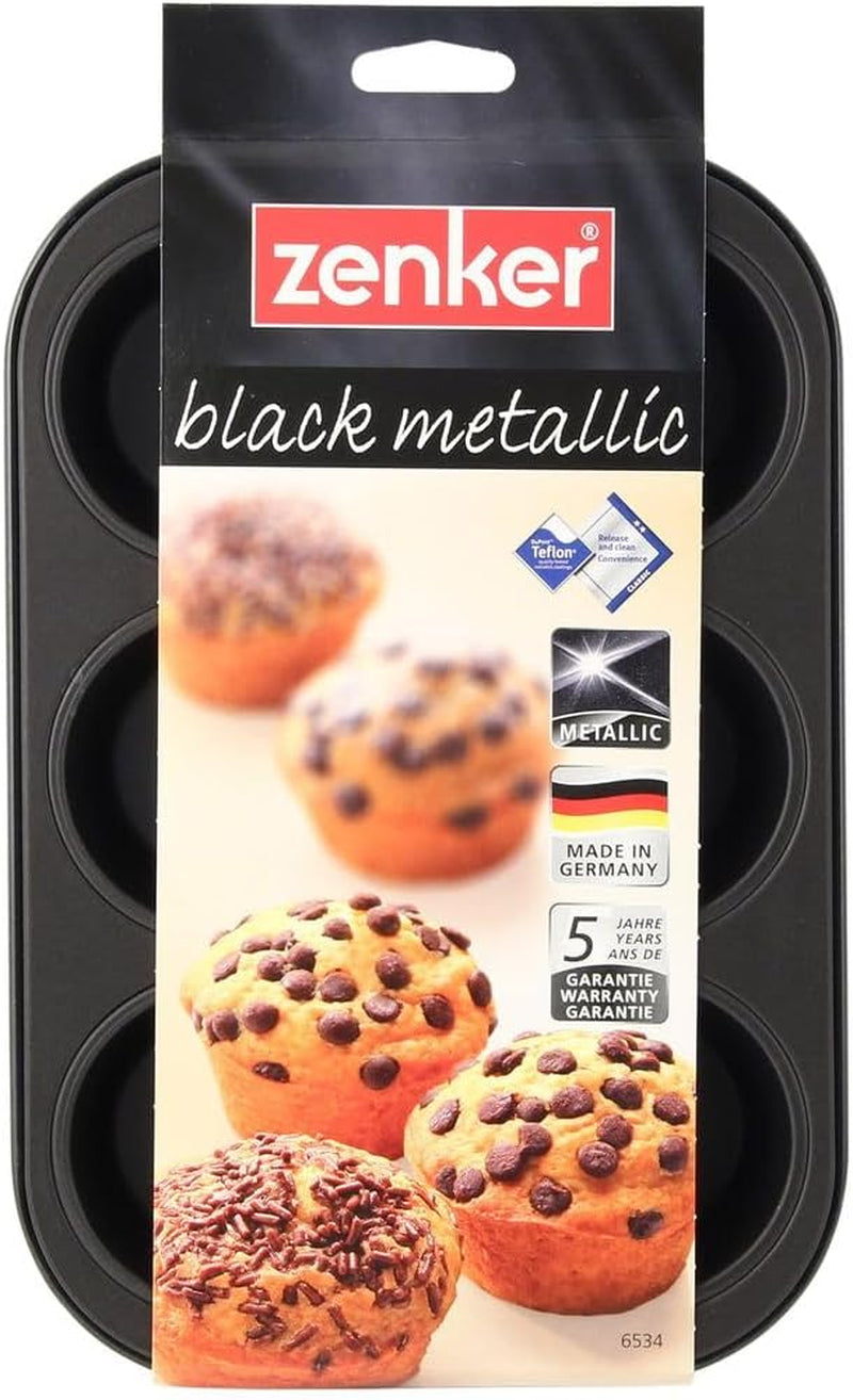 Zenker 6Er Muffinform Black Metallic, 275X190X30 Mm, Teflon Classic Antihaftbeschichtung, Hitzebeständig Bis 230°C, Leichte Reinigung, Ideal Für Köstliche Muffins Molds and baking trays Naty Shop