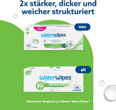 WaterWipes Sensitive+ Hydrating Boost Wet Wipes, Hydrating Wipes, 360 Pieces (6 Pack), 3 in 1 Clean, Care, Hydrate, 99% Aloe Vera Water, Unscented Baby Wipes