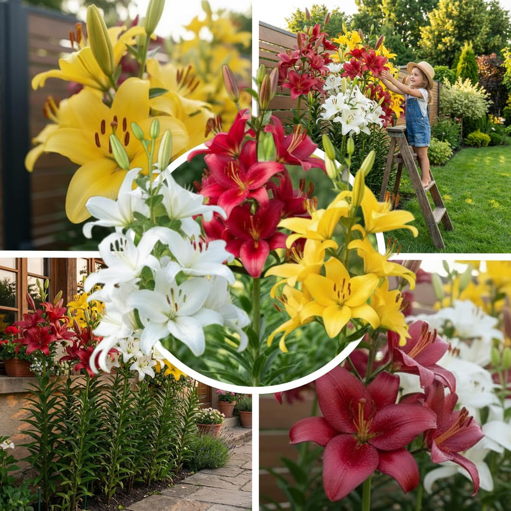 Collection of Giant Lily Bulbs (15 Flower Bulbs), 5 Fragrant Varieties, 5 of Each Color, Dutch Hardy Perennial Mix for the Garden (Large Bulbs, Seedless)