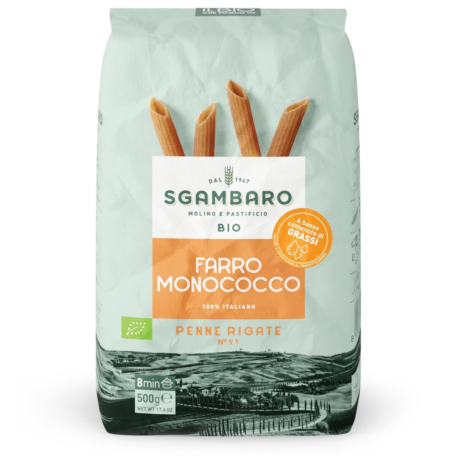 Organic Penne Rigate Pasta N.91 - 500g Low-fat wheat pasta - Source of fiber and protein