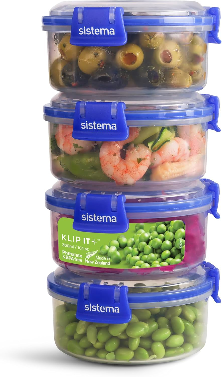 Sistem KLIP IT Plus set borcane pentru depozitarea alimentelor, rotunde | 300 ml l | borcane de depozitare etanșe, stivuibile și etanșe cu capac | potrivite pentru frigider/congelator | fără BPA | 4 bucăți Cutii depozitare alimente Naty Shop 300 Ml
