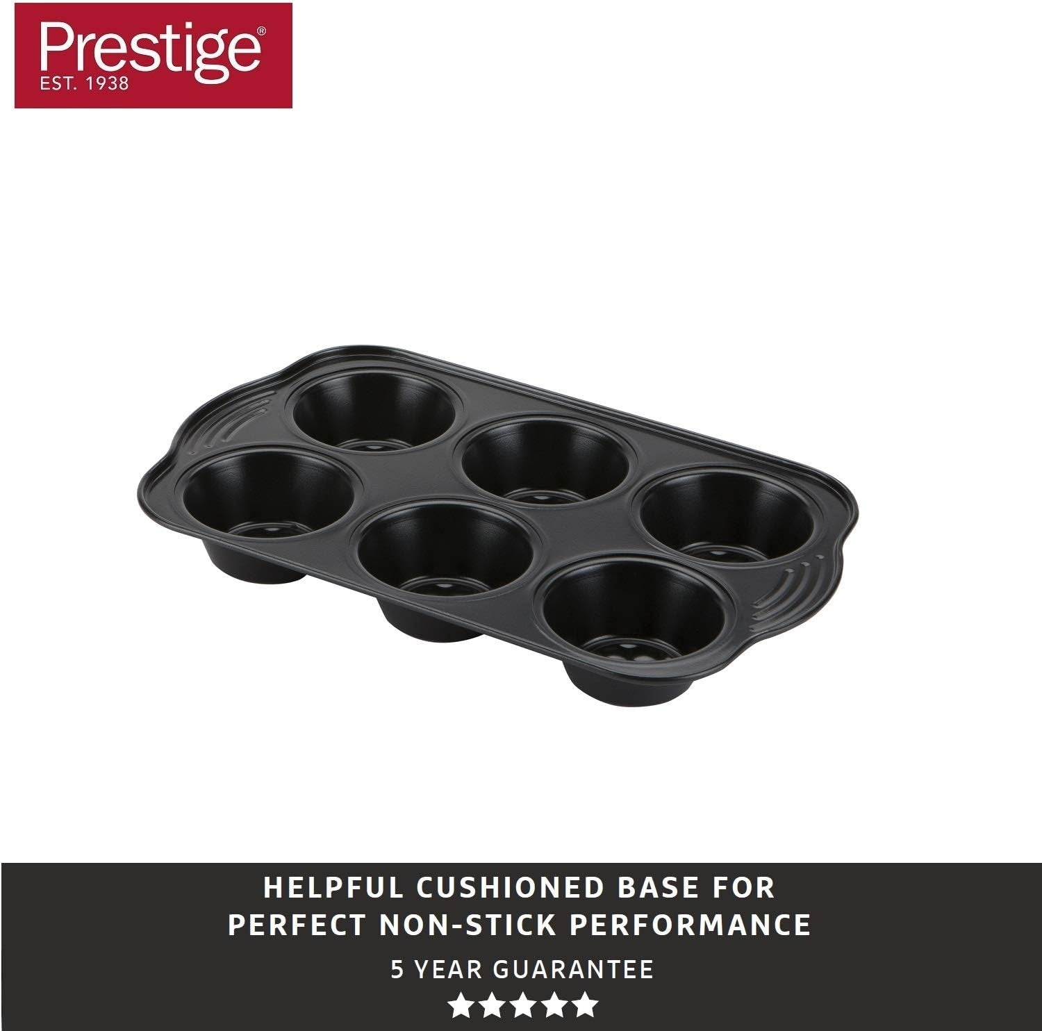 Prestige 48227 Aerolift Muffin Zinn, Carbon Steel, Schwarz Molds and baking trays Naty Shop