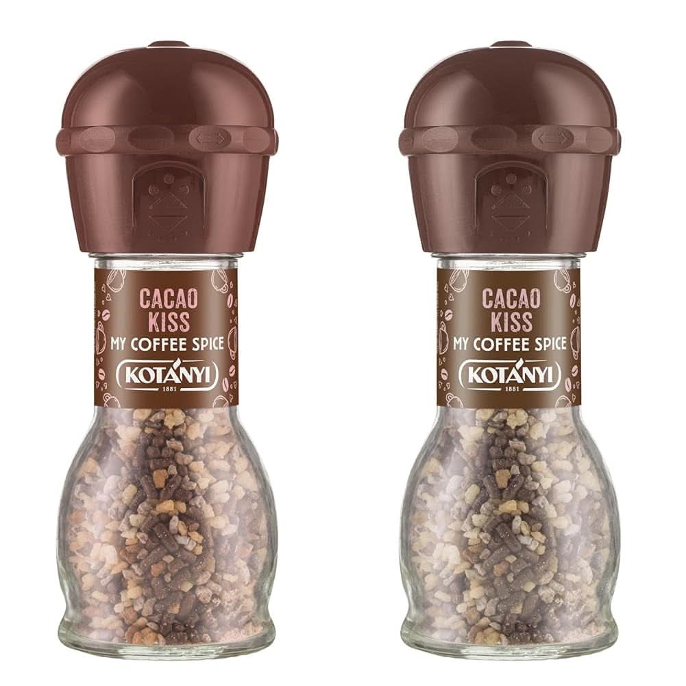 Topping pentru cafea Kotanyi Cacao Kiss | Ciocolată minunată cu bucăți fine de ciocolată, pachet de 4 (4 X 63 grame) Naty Shop Cacao Kiss 2 râșnițe manuale cu cacao