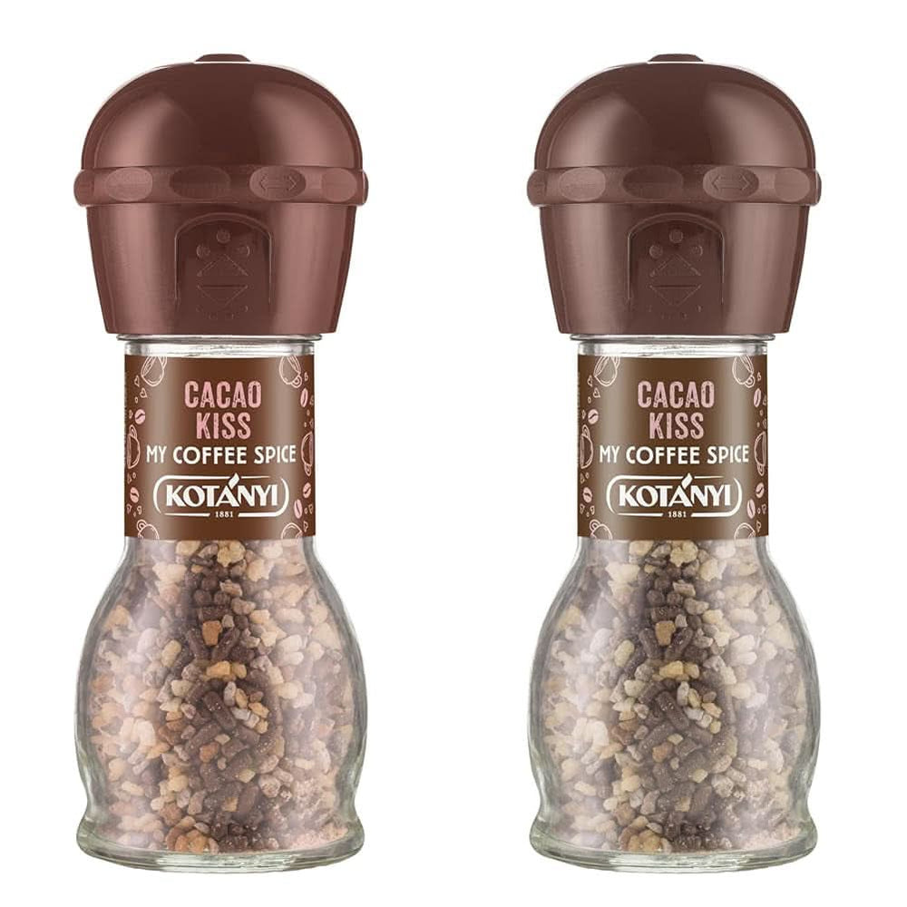 Topping pentru cafea Kotanyi Cacao Kiss | Ciocolată minunată cu bucăți fine de ciocolată, pachet de 4 (4 X 63 grame) Naty Shop Cacao Kiss 2 râșnițe manuale cu cacao