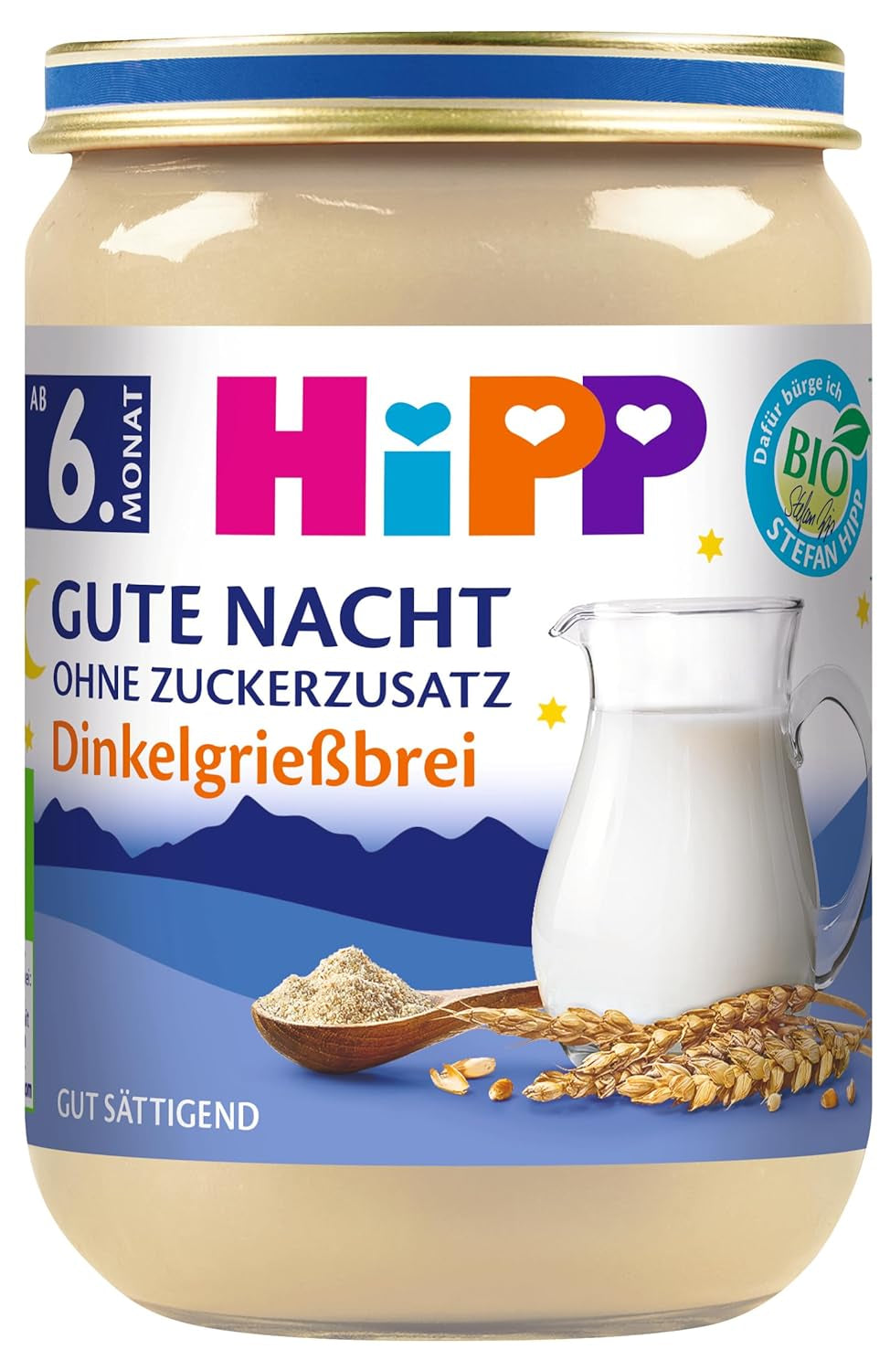 HiPP Organic Good Night spelled porridge (6 x 190g), baby food from 6 months, no added sugar, very filling, best organic quality