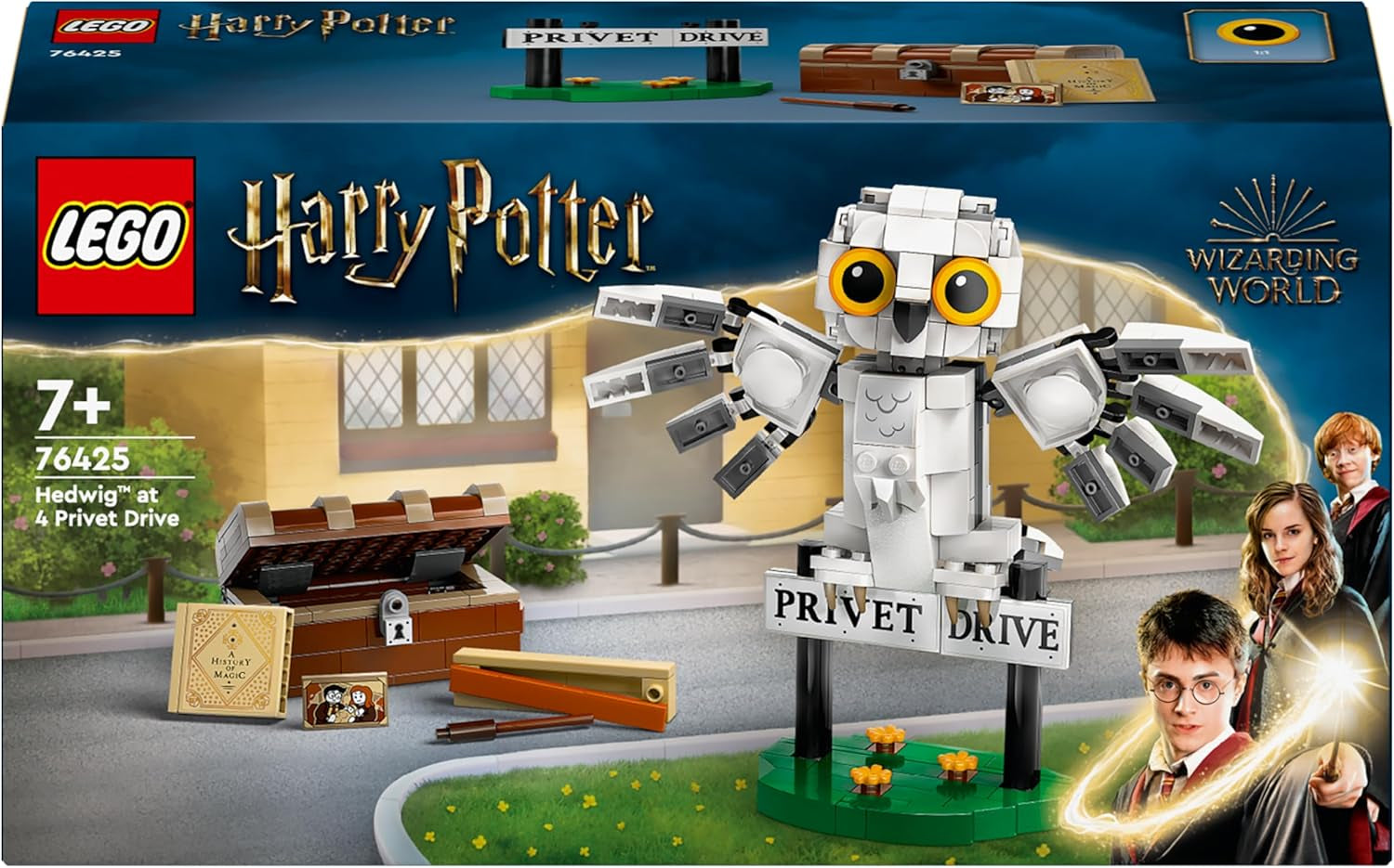 LEGO Harry Potter Hedwig in Privet Drive 4 Children's toy owl set, buildable animal figure with Hogwarts suitcase, small gift for boys, girls and all fans from 7 years old 76425 Building sets Besuche den LEGO-Store