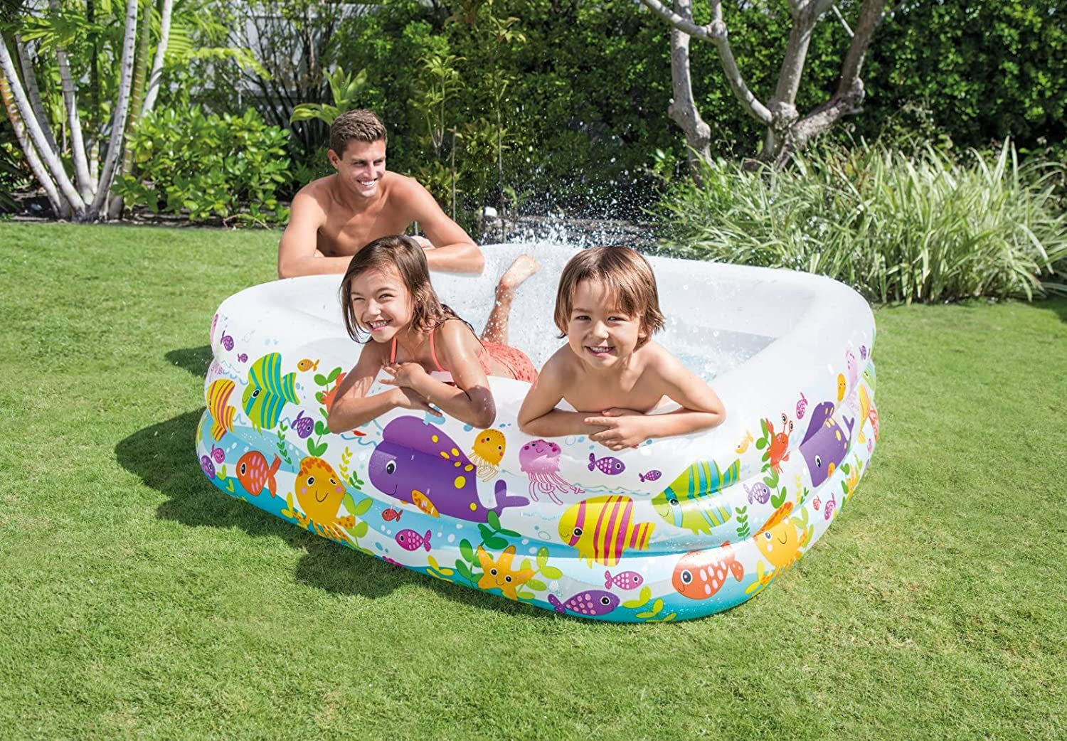 Intex 57471NP - Acvariu gonflabil, vinil, multicolor, 159x159x50 cm