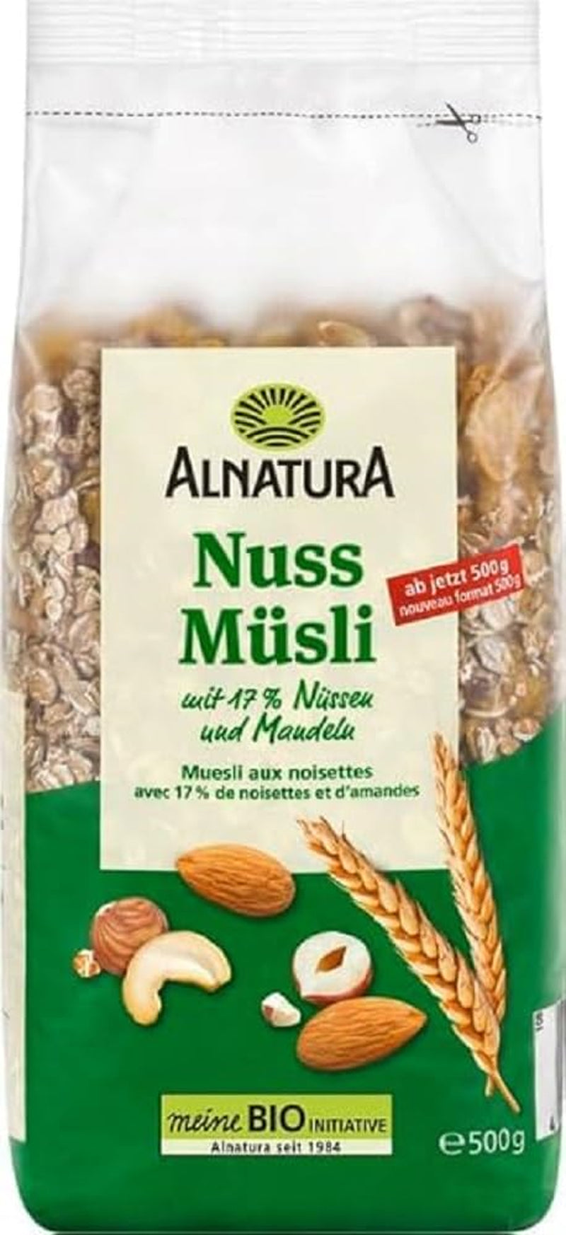 Organic muesli with nuts, 17% nuts and almonds, 0.5 kg