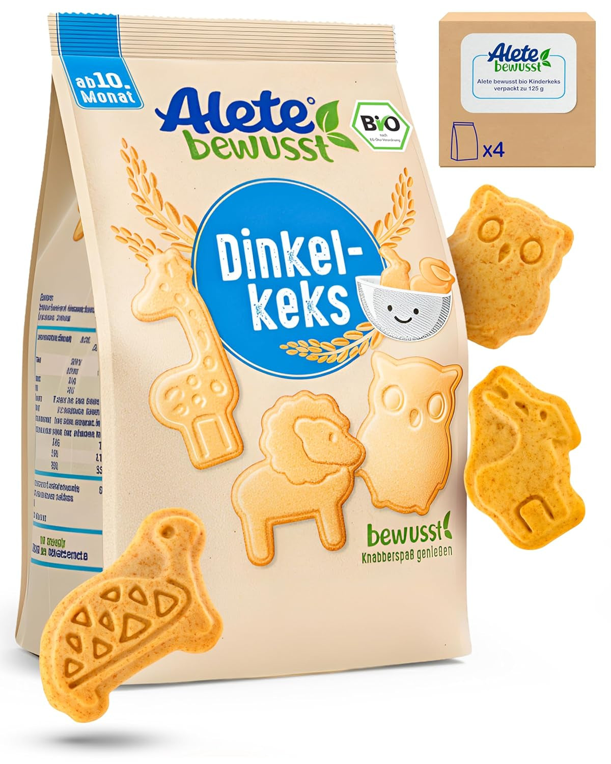 Alete Organic Crunchy Biscuits with Alac (4 x 125g) - Crunchy Alac Biscuits for babies, palm oil free, from 10 months